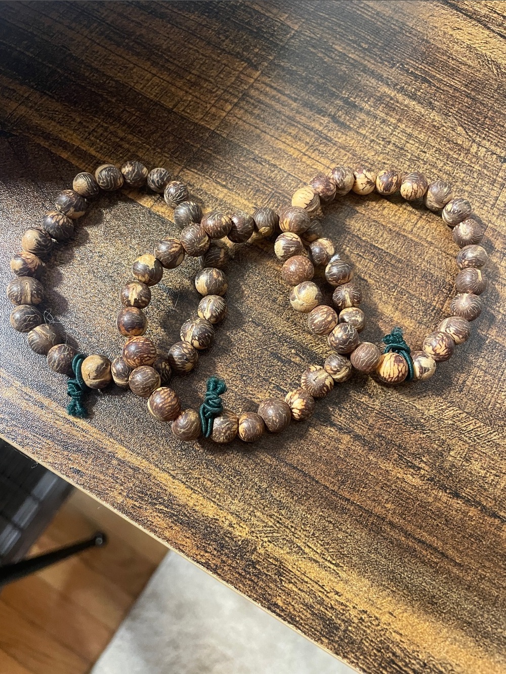 Natural Wood Bead Stretch Bracelet - Brown